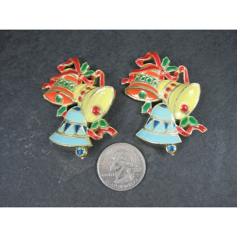 Vintage Christmas Bell Brooches Lot of 2 Hong Kong